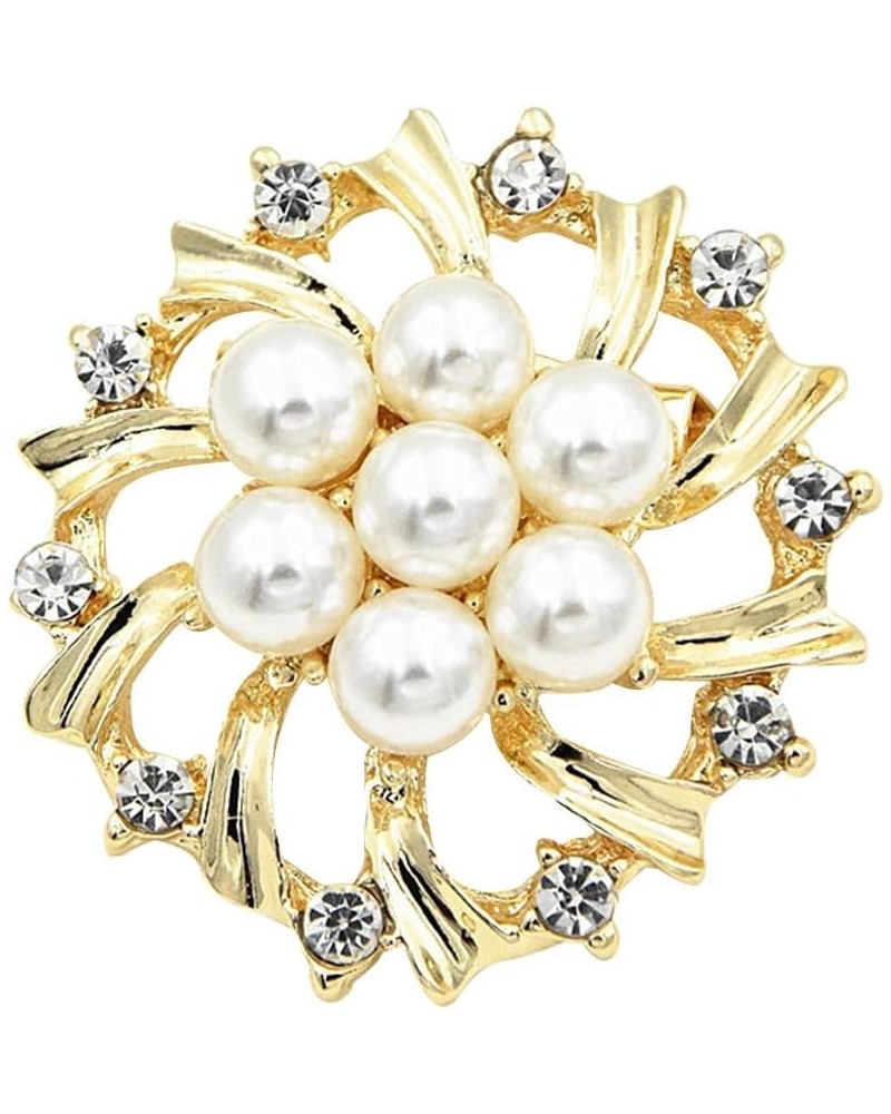 Brooch Pin Woman Fashion Faux Pearl Rhinestone Inlaid Flower Cardigan Shawl Clip Golden Golden $3.04 Brooches & Pins