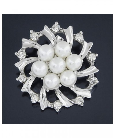 Brooch Pin Woman Fashion Faux Pearl Rhinestone Inlaid Flower Cardigan Shawl Clip Golden Golden $3.04 Brooches & Pins