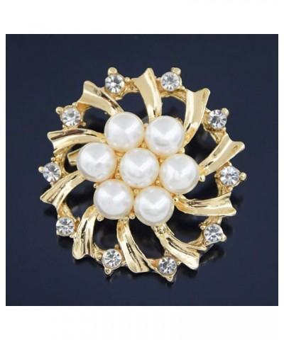 Brooch Pin Woman Fashion Faux Pearl Rhinestone Inlaid Flower Cardigan Shawl Clip Golden Golden $3.04 Brooches & Pins