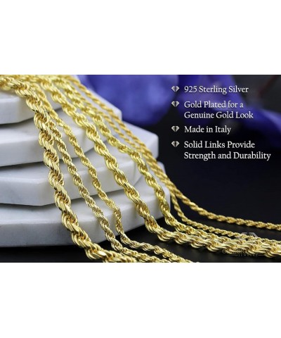 925 Italian Sterling Silver 1mm - 5.5mm Solid Rope Diamond Cut Chain, Yellow Gold Plated Link Necklace or Bracelet 2mm $12.96...