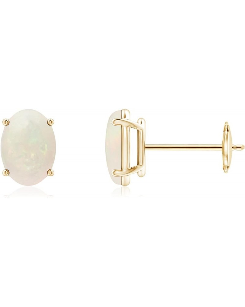 Natural Opal Solitaire Stud Earrings for Women Girls in 14K Solid Gold/Platinum | October Birthstone Jewelry Gift for Her | B...