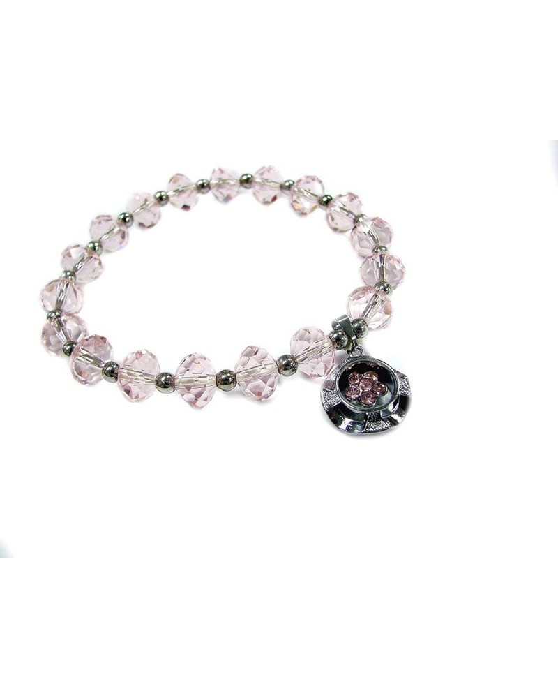 Spinner Charm Ruby Faceted Rondelle Crystal Beads Stretch Bracelet in Bag_Pup07-07 Baby Pink $6.59 Bracelets