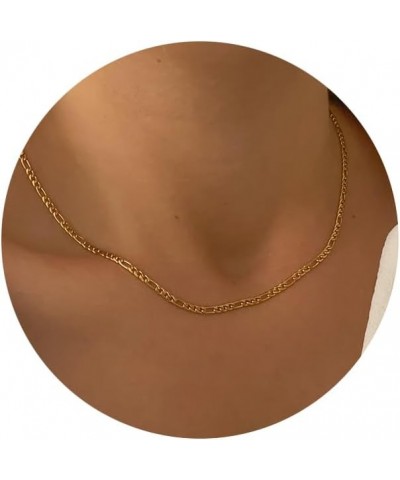 18K Plated Gold Choker Necklace for Women, Gold Figaro Chain Necklace Layered Choker Necklace for Girl Gold Dainty Necklace f...