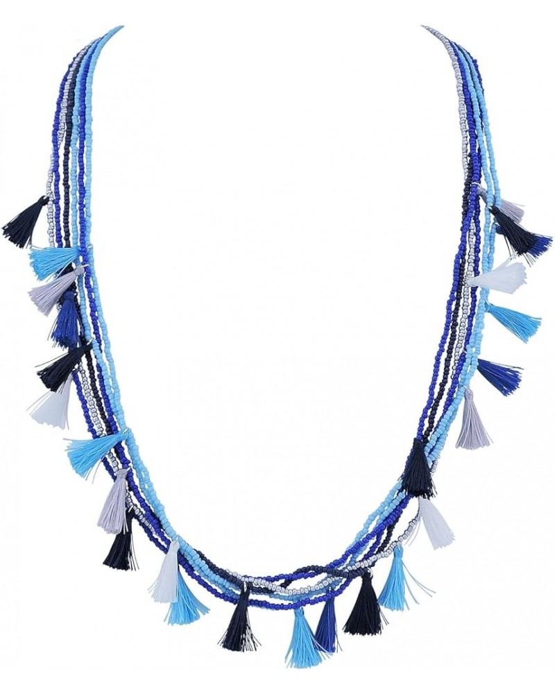 Long Multiple 6 Strand Handmade Beaded Statement 31" Necklace with Tassel Pendant for Women (NK-10579) Palace Blue $12.99 Nec...