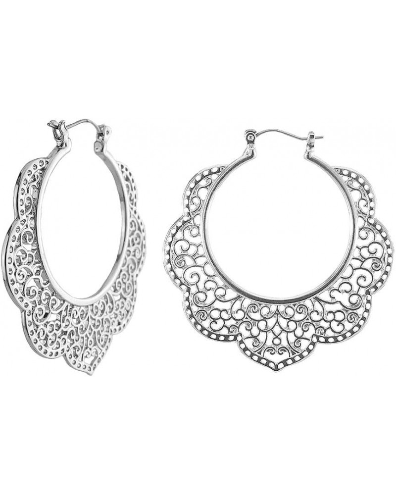 Bohemian Boho Filigree Hoop Earrings for Women – Intricate & Delicate Cutout Design Details – Tribal Floral Gypsy Lightweight...