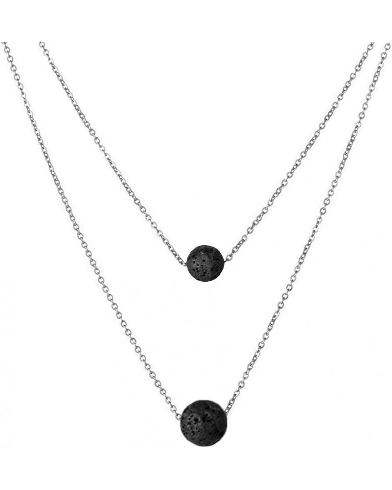 Lava Rock Stone Beads Pendant Essential Oil Diffuser Multilayer Necklace Aromatherapy Jewelry for Women Silver Chain $8.99 Ne...