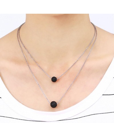 Lava Rock Stone Beads Pendant Essential Oil Diffuser Multilayer Necklace Aromatherapy Jewelry for Women Silver Chain $8.99 Ne...