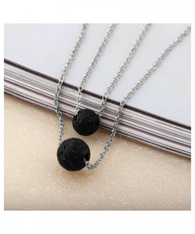 Lava Rock Stone Beads Pendant Essential Oil Diffuser Multilayer Necklace Aromatherapy Jewelry for Women Silver Chain $8.99 Ne...