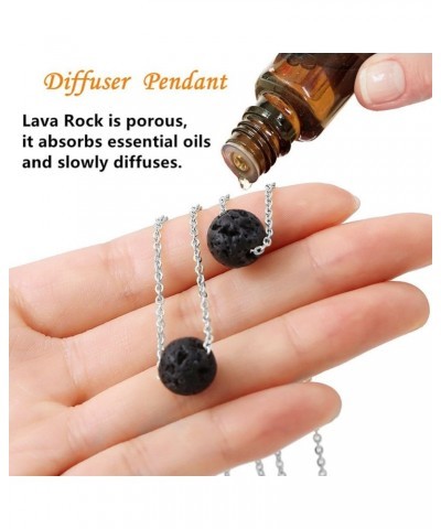 Lava Rock Stone Beads Pendant Essential Oil Diffuser Multilayer Necklace Aromatherapy Jewelry for Women Silver Chain $8.99 Ne...