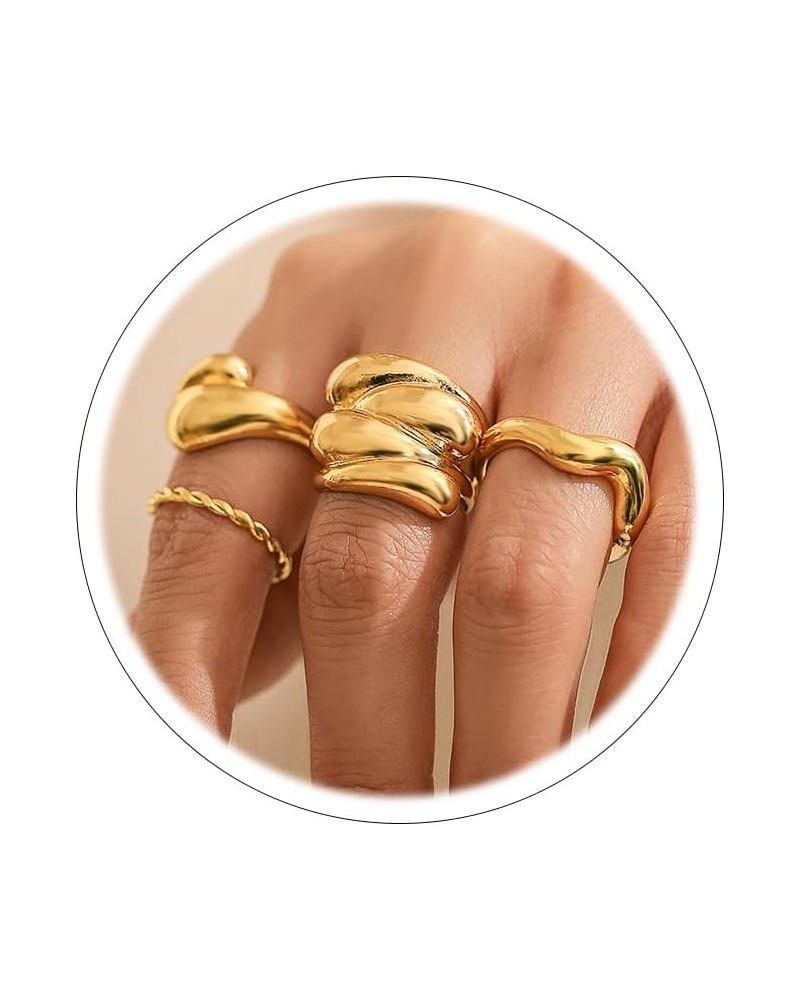 Chunky Gold Rings for Women Adjustable Silver Statement Rings Croissant Dome Ring Twisted Braided Rope Ring Cuban Link Chain ...