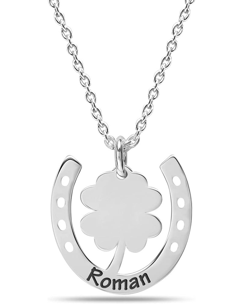 925 Sterling Silver Personalized Customized HorseShoe With Clover Good Luck,Lucky Charm Custom Name Necklace For Women Teen a...