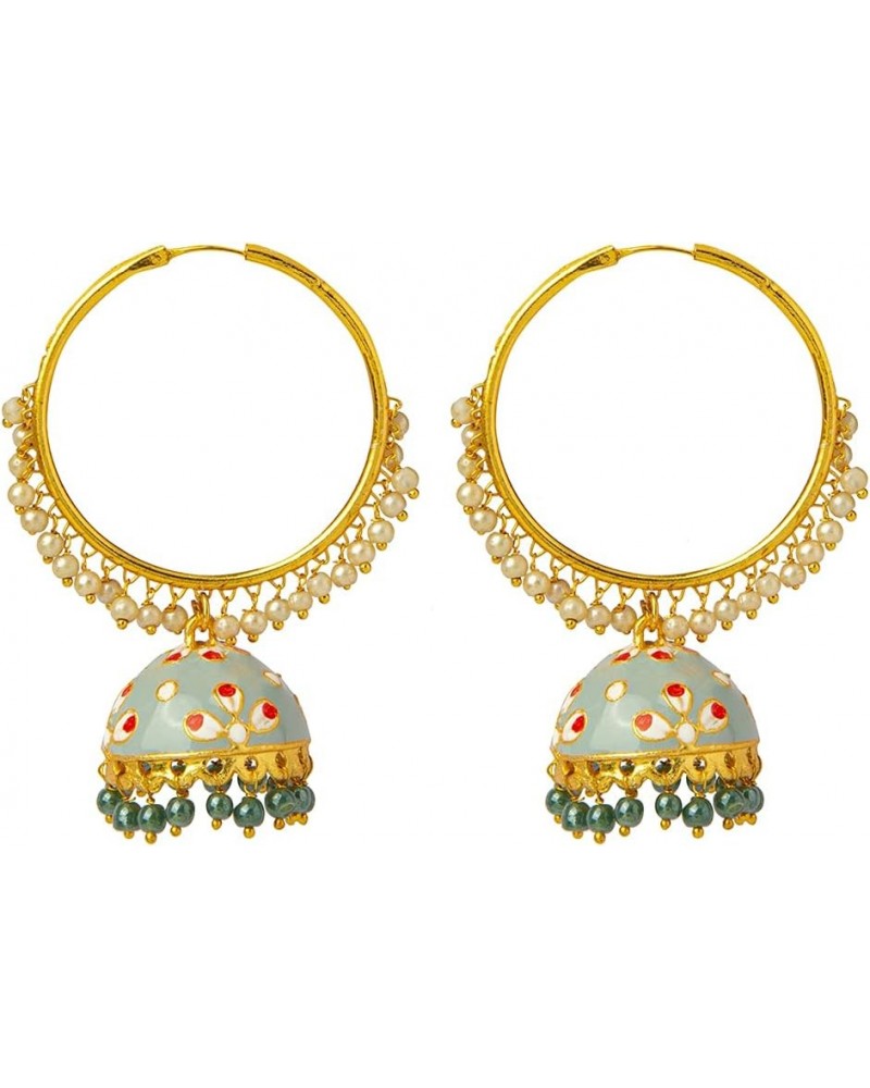 Traditional Indian Handcrafted Gold Plated Designer Traditional Ethnic Meenakari Kundan Jhumka bali Earrings Women Grey $11.2...