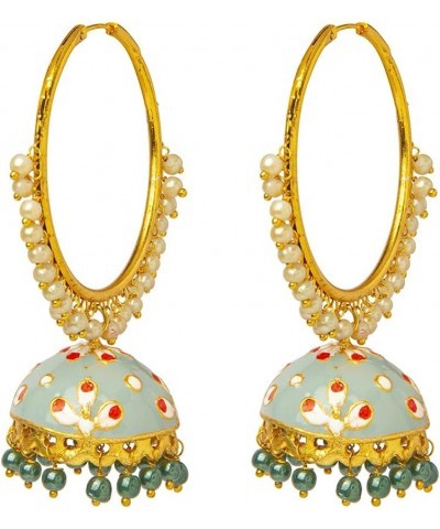 Traditional Indian Handcrafted Gold Plated Designer Traditional Ethnic Meenakari Kundan Jhumka bali Earrings Women Grey $11.2...