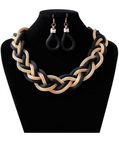 Gold Black Statement Necklace, Braided Hollow Cable Large Bib Choker Collar, Chunky Choker National Tribal Necklace Dress Pro...