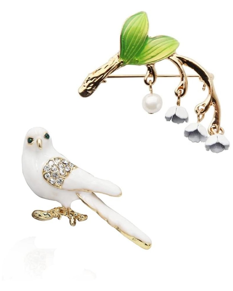 2 pcs Women Fashion Sweet and Lovely Lily of The Valley Brooch + Fashion white pigeon enamel brooch $7.38 Brooches & Pins