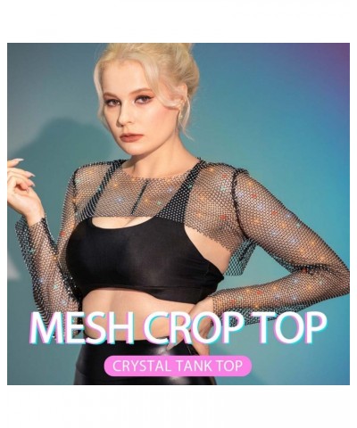 Mesh Body Chian Crystal Fishnet Crop Top Sparkly Hollow Rave Party Cover Up for Women and Girls $14.15 Body Jewelry