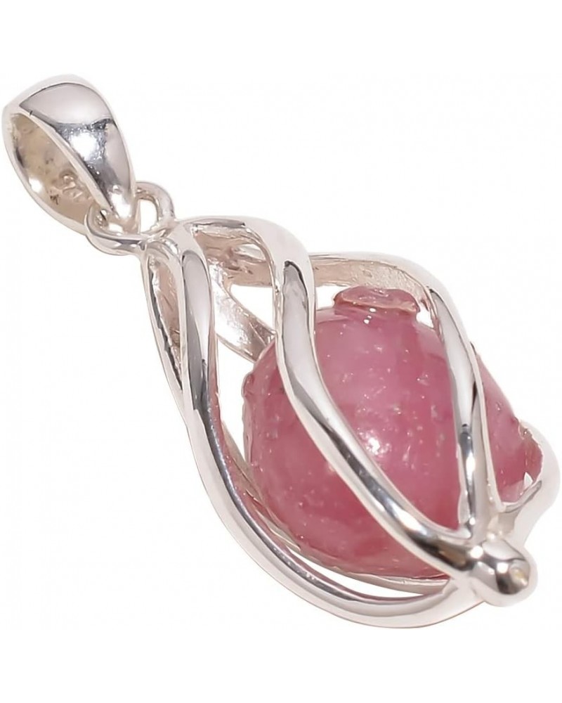 925 Sterling Silver Cage Pendant For Women And Girls Gift Inside Natural Raw Gemstone Handmade Silver Pendant Ruby $12.99 Nec...