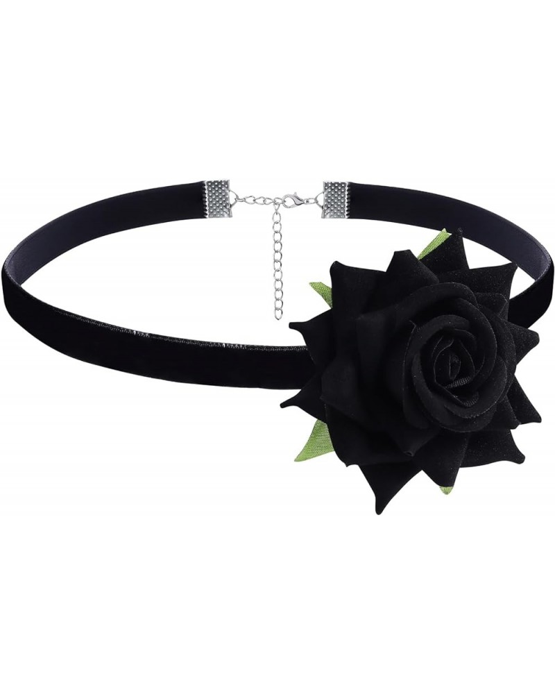 Flower Choker Necklace Rose Choker Camellia Flower Lace-up Necklace Gothic Choker for Women Girls black-02 $5.54 Necklaces