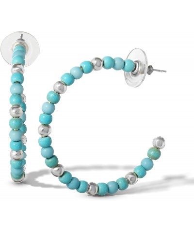 Womens Turquoise Bead Hoop Earrings - Gold-Tone or Silver-Tone Turquoise Hoop Earrings Silver $10.56 Earrings