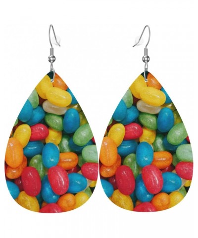 Jelly Bean Candies Colorful Earrings Faux Leather Leaf Earring Teardrop Dangle Earrings Pu Lightweight For Women Girls $10.79...