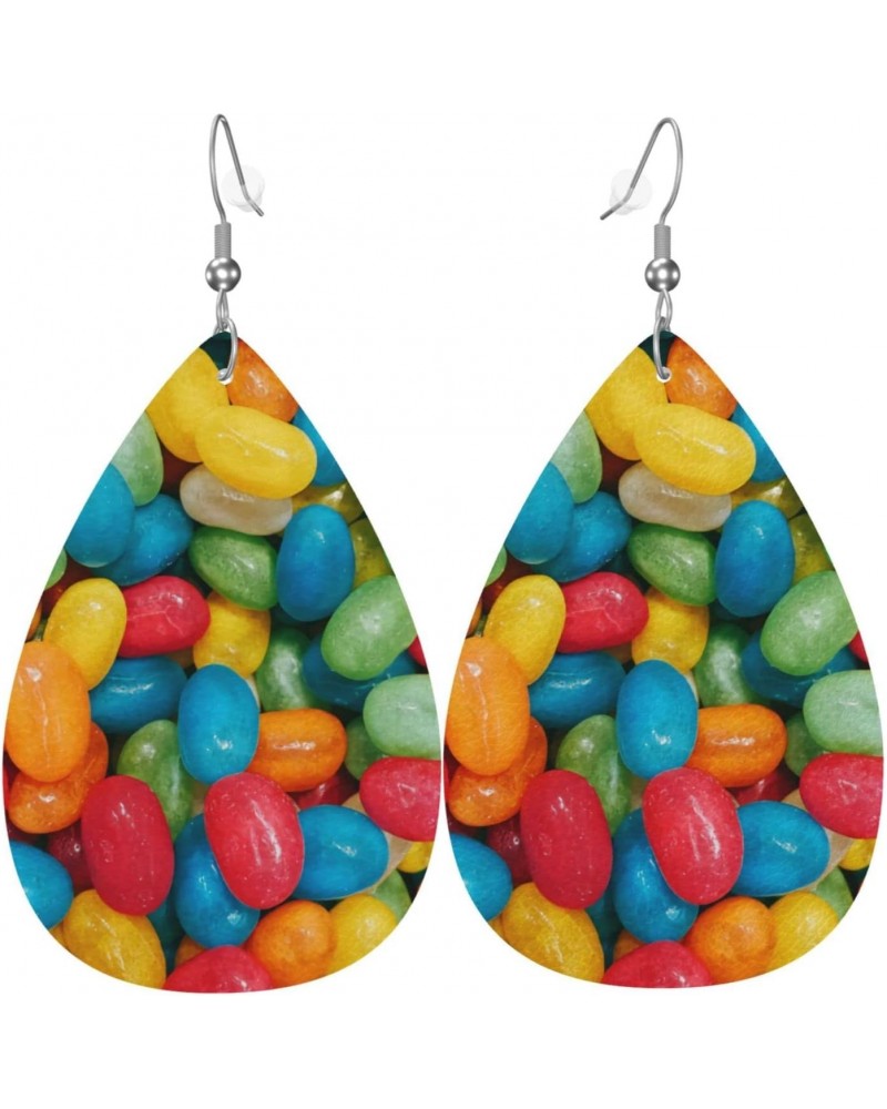 Jelly Bean Candies Colorful Earrings Faux Leather Leaf Earring Teardrop Dangle Earrings Pu Lightweight For Women Girls $10.79...