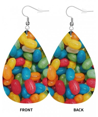 Jelly Bean Candies Colorful Earrings Faux Leather Leaf Earring Teardrop Dangle Earrings Pu Lightweight For Women Girls $10.79...