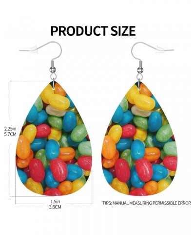 Jelly Bean Candies Colorful Earrings Faux Leather Leaf Earring Teardrop Dangle Earrings Pu Lightweight For Women Girls $10.79...