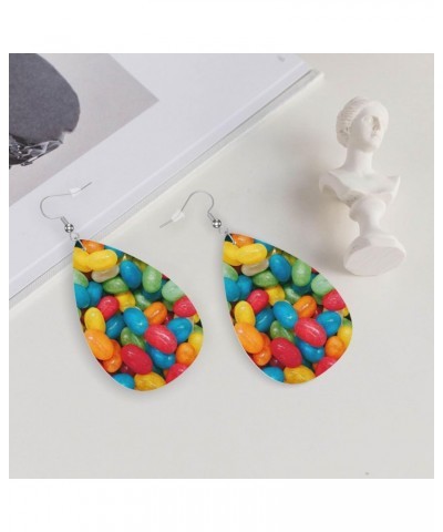 Jelly Bean Candies Colorful Earrings Faux Leather Leaf Earring Teardrop Dangle Earrings Pu Lightweight For Women Girls $10.79...