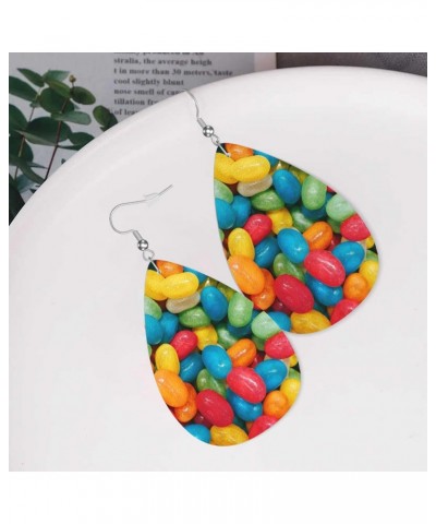 Jelly Bean Candies Colorful Earrings Faux Leather Leaf Earring Teardrop Dangle Earrings Pu Lightweight For Women Girls $10.79...