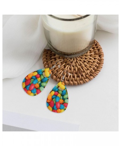 Jelly Bean Candies Colorful Earrings Faux Leather Leaf Earring Teardrop Dangle Earrings Pu Lightweight For Women Girls $10.79...