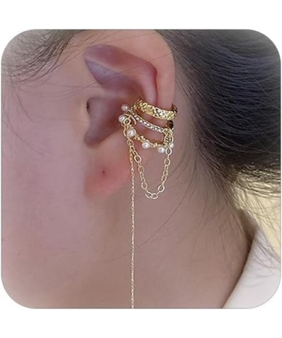 Ear Cuff Earrings for Women Ear Cuffs Non Piercing Gold Clip On Earrings Cartilage Rhinestone Earrings Adjustable Pearl Chian...