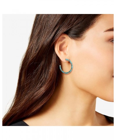 Womens Turquoise Bead Hoop Earrings - Gold-Tone or Silver-Tone Turquoise Hoop Earrings Silver $10.56 Earrings