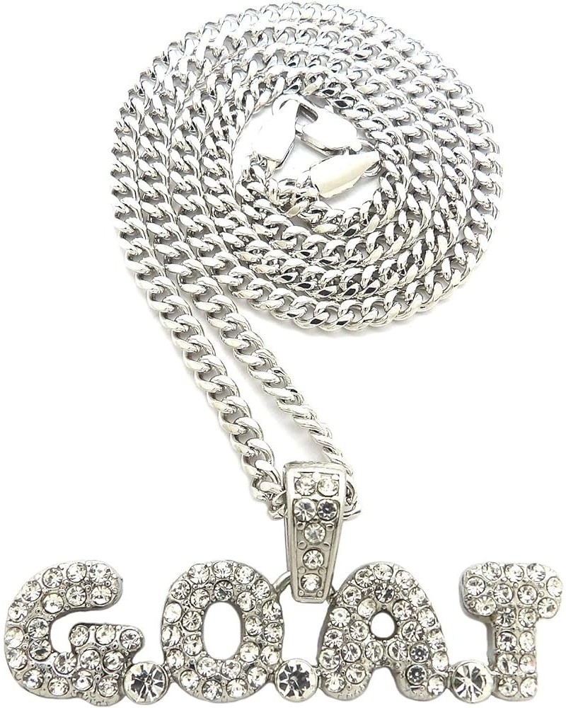 Hip Hop G.O.A.T Pendant 20, 24 inches Various Chain Necklace in Gold, Silver Tone Silver / 3mm 20" Cuban Chain $9.84 Necklaces