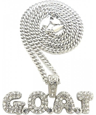 Hip Hop G.O.A.T Pendant 20, 24 inches Various Chain Necklace in Gold, Silver Tone Silver / 3mm 20" Cuban Chain $9.84 Necklaces