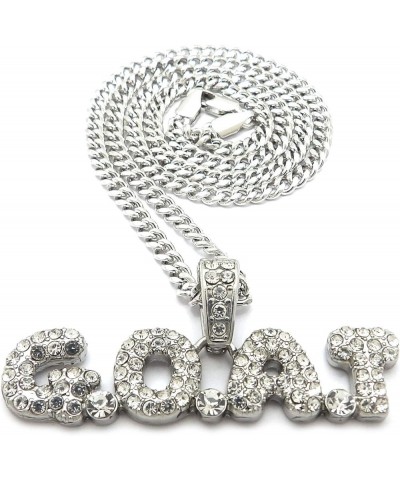 Hip Hop G.O.A.T Pendant 20, 24 inches Various Chain Necklace in Gold, Silver Tone Silver / 3mm 20" Cuban Chain $9.84 Necklaces