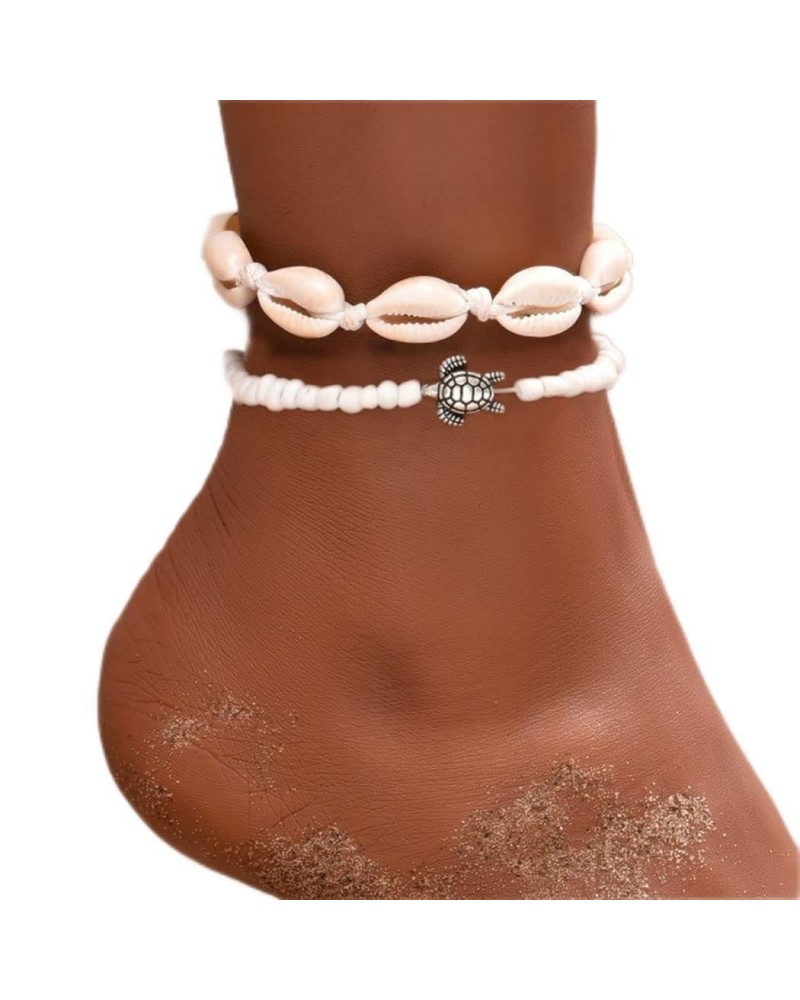 Boho Anklets Layered Ankle Bracelets Shell Anklet Beaded Anklet Chain Beach Foot Jewelry for Women $6.59 Anklets