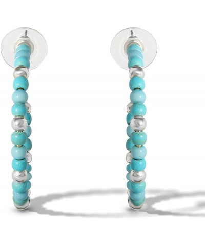 Womens Turquoise Bead Hoop Earrings - Gold-Tone or Silver-Tone Turquoise Hoop Earrings Silver $10.56 Earrings