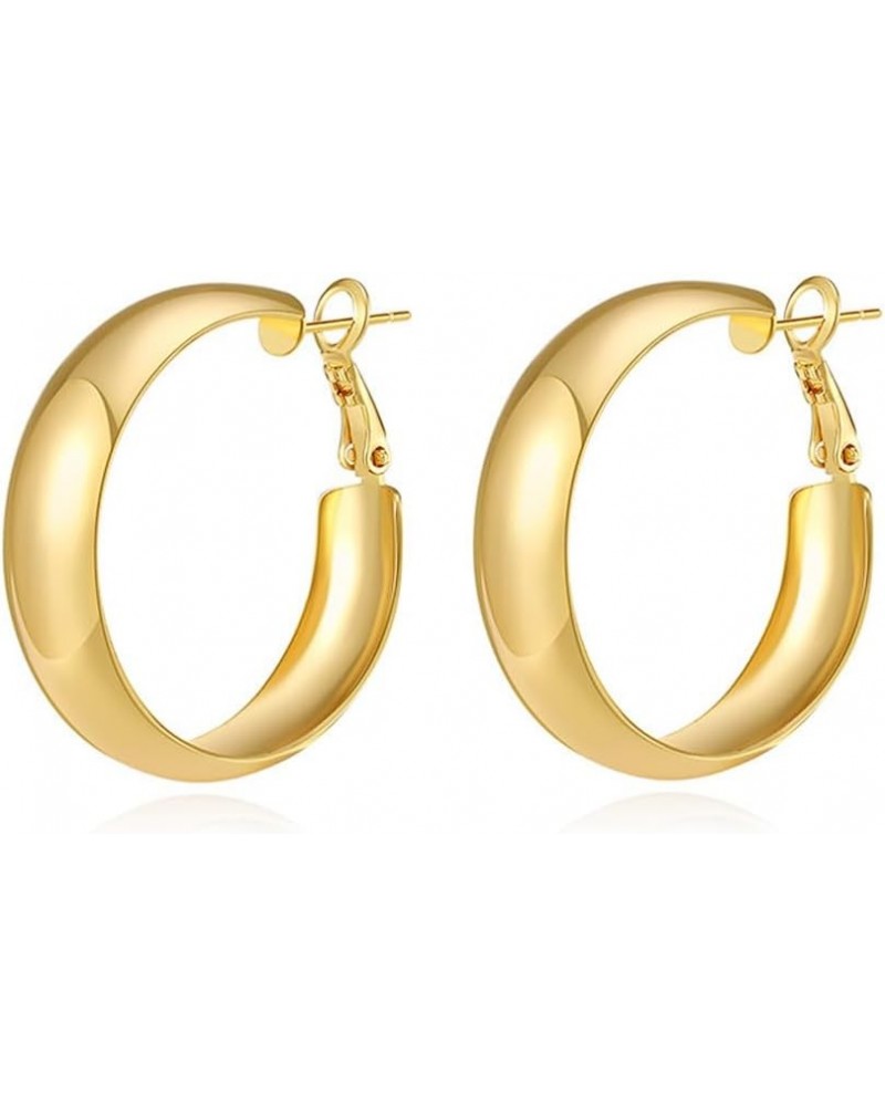 Chunky Gold Hoop Earring for Women, 18K Gold Plated Lightweight Thick Gold Hoops Earrings, Hypoallergenic Gold Hoops Trendy J...