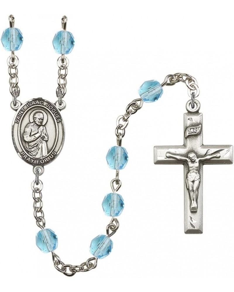 Saint Isaac Jogues Birthstone Catholic Rosary Beads for Men Women, Made in USA Aqua $63.49 Necklaces