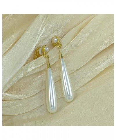 Pearl Clip On Earrings for Women White Imitation Clip Ons Gold Dangle Earrings Simulated Pearl Drop Earring Nickel Free Fashi...