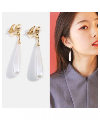 Pearl Clip On Earrings for Women White Imitation Clip Ons Gold Dangle Earrings Simulated Pearl Drop Earring Nickel Free Fashi...