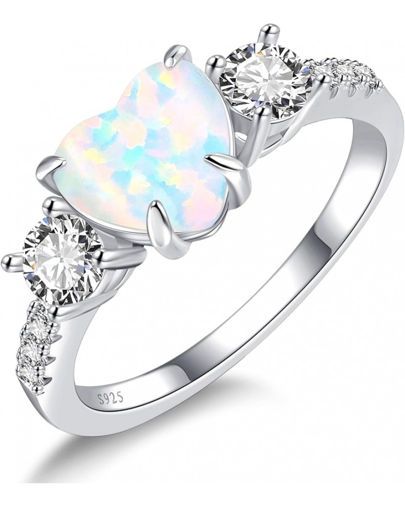 2carat Opal Engagement Rings For Women 925 Sterling Silver Heart Opal Promise Rings White/14K Gold three stone Opal Wedding R...