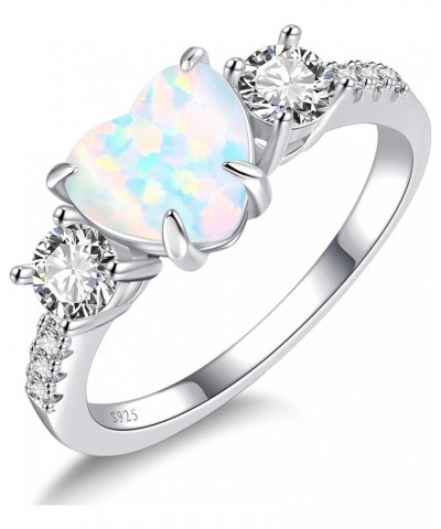 2carat Opal Engagement Rings For Women 925 Sterling Silver Heart Opal Promise Rings White/14K Gold three stone Opal Wedding R...