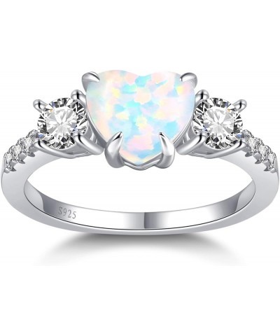 2carat Opal Engagement Rings For Women 925 Sterling Silver Heart Opal Promise Rings White/14K Gold three stone Opal Wedding R...