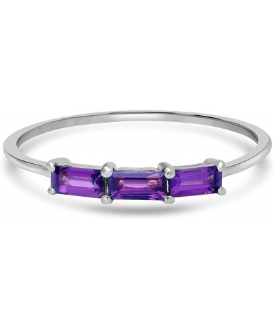 Heidi 14k Gold & Sterling Silver Genuine Gemstone Stackable 3-Stone Baguette Ring, Sizes 6-8 6 14K White Gold Amethyst $64.07...