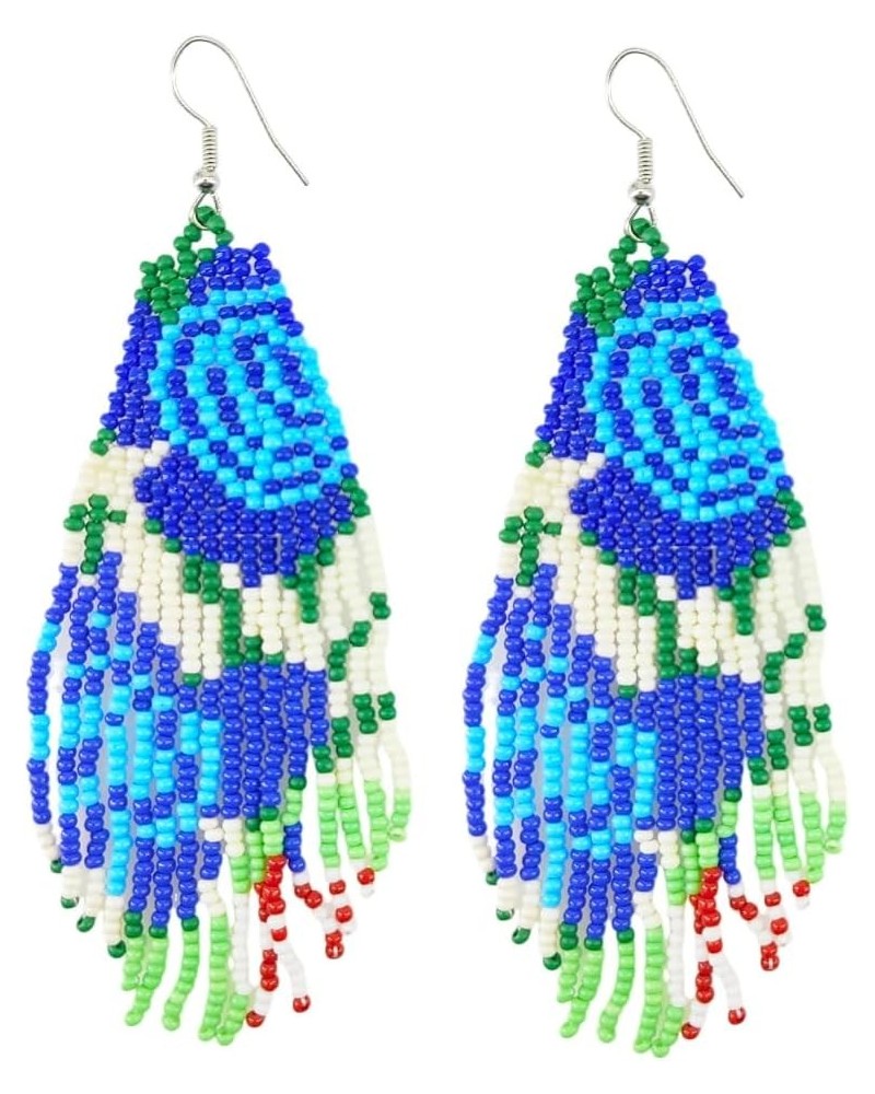 Flower Beaded Earrings for Women, Long Big Large Boho Bohemian Statement Colorful Native Beaded Seed Bead Tassel Dangle Earri...