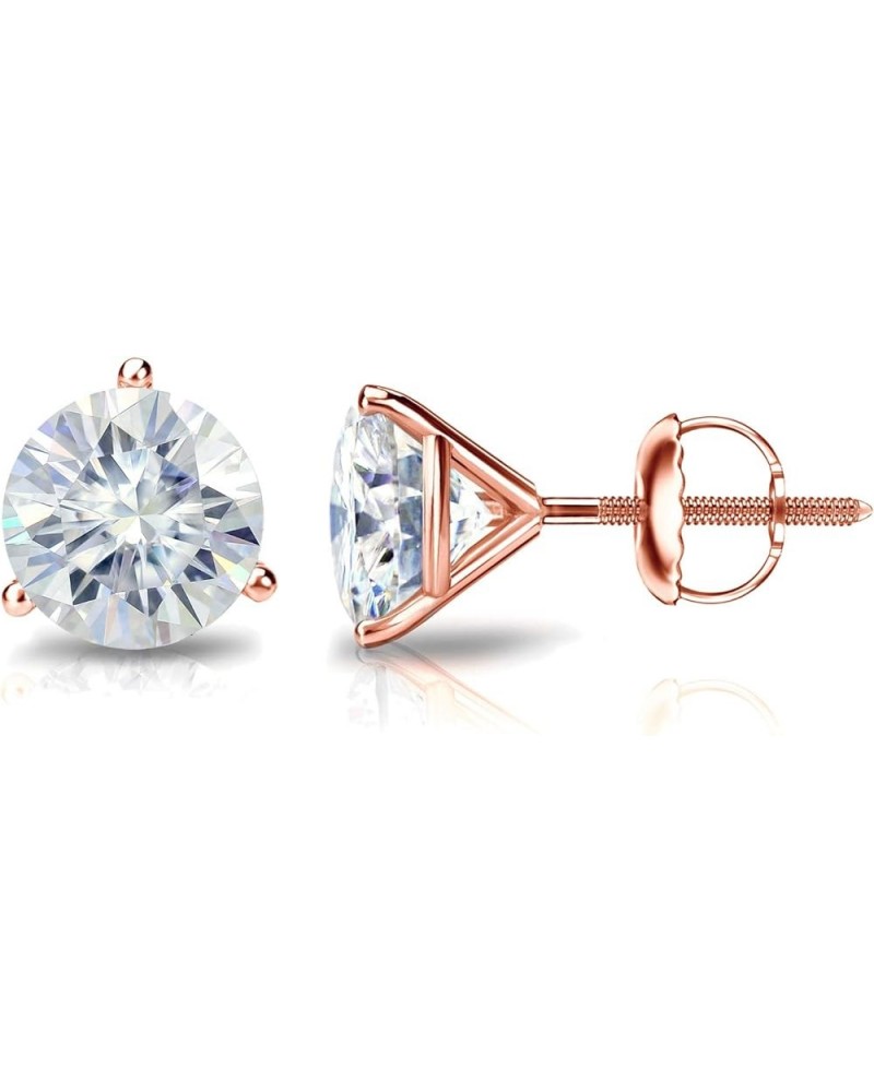 1 to 7 Carat Moissanite Round Stud Earrings for Women in 14k Gold (J-K, TGW) 3-Prong Martini Screw Back Rose Gold 1.5 carats ...