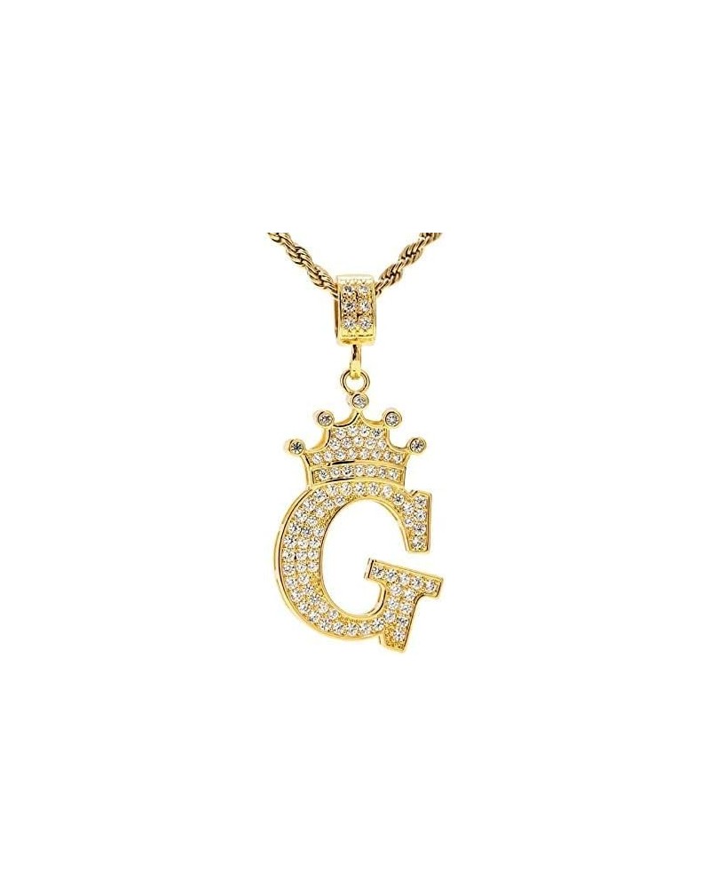 Letters Initial Crown Alphabet Name Necklace for Men Women Unisex Gold Silver Plated Letters Pendants & 24'' Rope Chain Hip H...