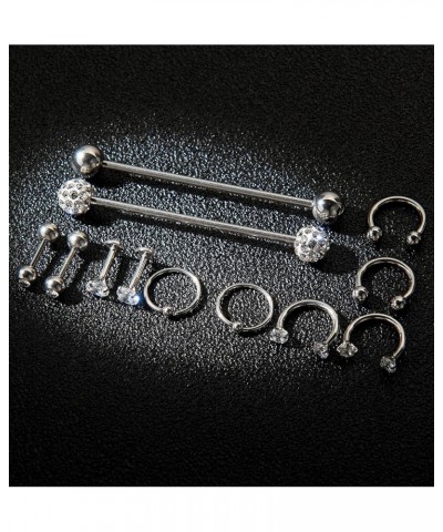 12Pcs Stainless Steel Industrial Barbell Cartilage Piercing Earrings for Women Men Hoop Helix Tragus Labret Piercing A: 12Pcs...