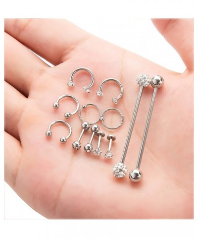 12Pcs Stainless Steel Industrial Barbell Cartilage Piercing Earrings for Women Men Hoop Helix Tragus Labret Piercing A: 12Pcs...